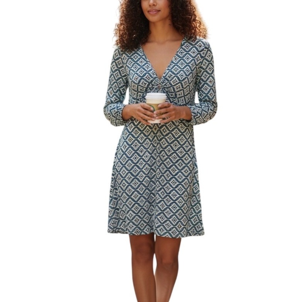 AS U WISH Women's XL Geometric Print‎ Long Sleeve Ring Front V Neck Dress NWT